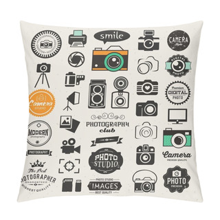 Personality  Photography Vintage Retro Icons, Badges And Labels Set. Vector Photography Logo Templates Pillow Covers