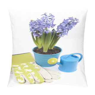 Personality  Pot Of Hyacinths With Watering Can And Gloves On White Pillow Covers