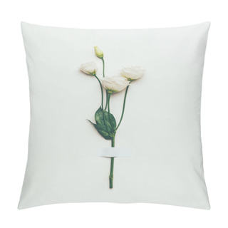 Personality  Beautiful Tender White Eustoma Flowers With Green Leaves On Grey Pillow Covers