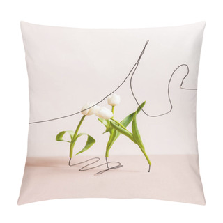 Personality  Floral Composition With White Tulips Isolated On Beige Pillow Covers