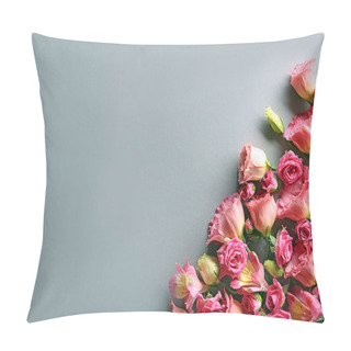 Personality  Composition With Beautiful Blooming Flowers On Grey Background Pillow Covers
