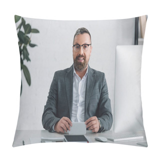 Personality  Handsome Businessman In Formal Wear Smiling And Looking At Camera  Pillow Covers