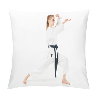 Personality  Girl In Kimono Training Karate Isolated On White Pillow Covers