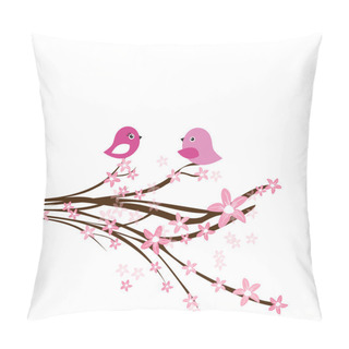 Personality  Two Cute Birds On The Love Date. Cute Valentine`s Card With Birds Pillow Covers