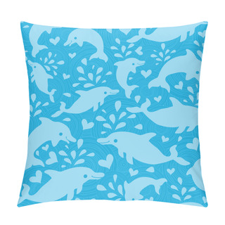 Personality  Fun Blue Dolphins Seamless Pattern Background Pillow Covers