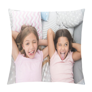 Personality  Slumber Party Timeless Childhood Tradition. Girls Relaxing On Bed. Slumber Party Concept. Girls Just Want To Have Fun. Invite Friend For Sleepover. Best Friends Forever. Consider Theme Slumber Party Pillow Covers