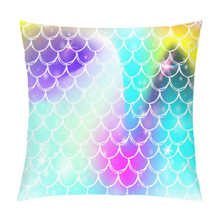 Personality  Rainbow Scales Background With Kawaii Mermaid Princess Pattern. Pillow Covers