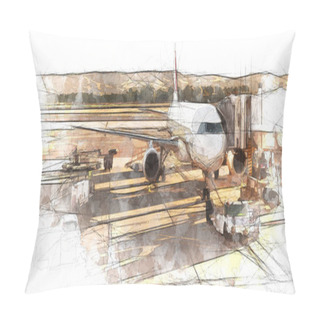 Personality  Airplane At The Airport Sketch Pillow Covers