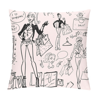 Personality  Women With Shopping Bags Pillow Covers