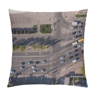 Personality  Top Down View Of Freeway Busy City Traffic Jam Rush Hour Highway. Pillow Covers