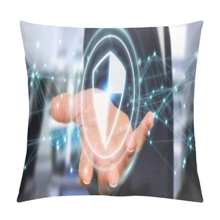 Personality  Businessman Using Shield Safe Protection With Connections 3D Ren Pillow Covers