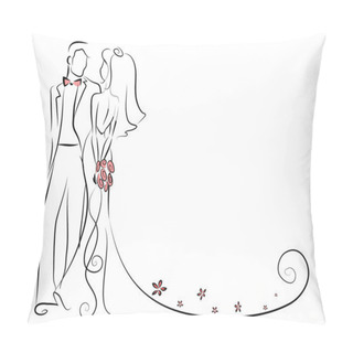 Personality  Silhouette Of Bride And Groom, Background, Wedding Invitation, The Vector Pillow Covers