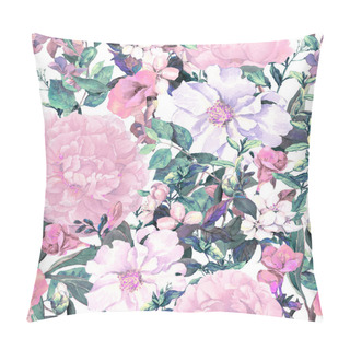 Personality  Flowers, Leaves And Grass. Vintage Repeating Floral Pattern In Neutral Retro Colors. Watercolor Pillow Covers