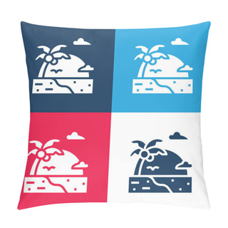 Personality  Beach Blue And Red Four Color Minimal Icon Set Pillow Covers