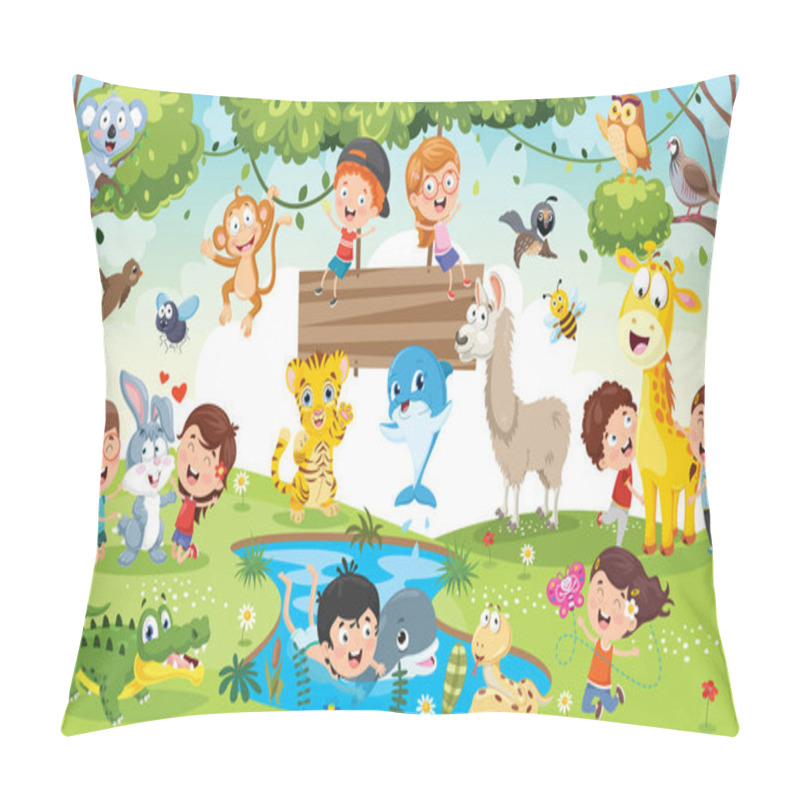 Personality  Children Playing With Funny Animals Pillow Covers