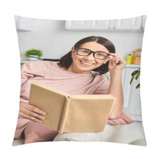 Personality  Woman In Homewear Engrossed In Book On Comfortable Couch. Pillow Covers