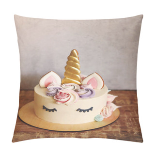 Personality  Beautiful Bright Cake In The Form Of A Unicorn With Cream Colore Pillow Covers