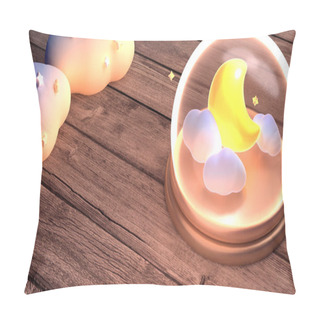 Personality  3d Rendered Moon Crystal Ball On The Wooden Table. Pillow Covers