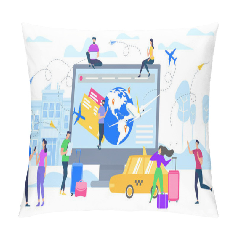 Personality  Planning Travel with Online Services Flat Vector pillow covers