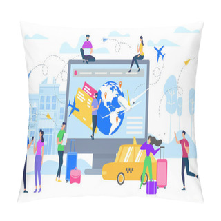 Personality  Planning Travel With Online Services Flat Vector Pillow Covers