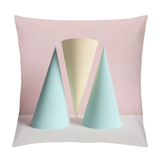Personality  3d Render, Abstract Background, Cones, Primitive Geometric Shapes, Pastel Color Palette, Simple Mockup, Minimal Design Elements Pillow Covers