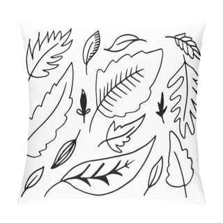 Personality  Hand Drawn Leaves Isolated On White Background.Leaves Collection. Pillow Covers