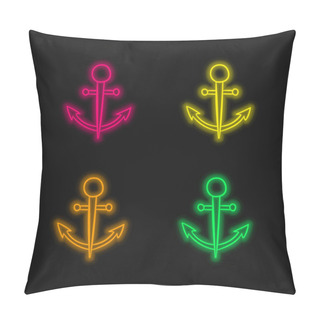 Personality  Anchor Four Color Glowing Neon Vector Icon Pillow Covers