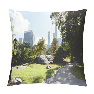 Personality  NEW YORK, USA - OCTOBER 8, 2018: Scenic View Of Skyscrapers And City Park In New York, Usa Pillow Covers