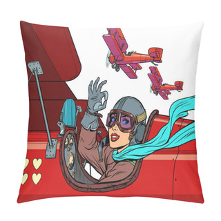 Personality  Beautiful Woman Pilot In Love Plane. Valentines Day Pillow Covers
