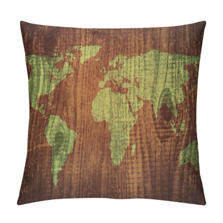 Personality  World Map Carving On Wood Plank Pillow Covers