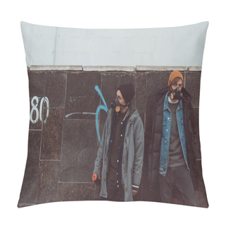 Personality  Street Artists In Respirators Standing At Building Pillow Covers