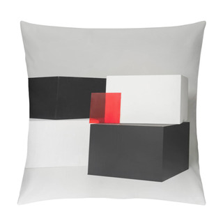 Personality  Black And White Cubes Near Red Glass On Grey Background Pillow Covers