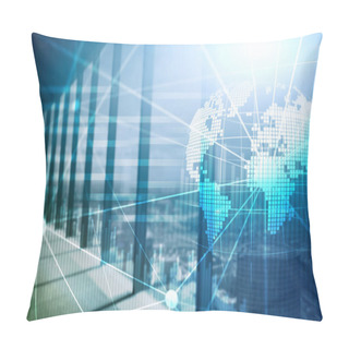 Personality  Double Exposure Mixed Media. 3D Earth Planet Hologram And Communication Structure. World Wide Network And Globalization Concept. Pillow Covers