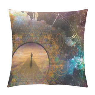 Personality  Man On Path And Doorway With Aged Clock Pillow Covers