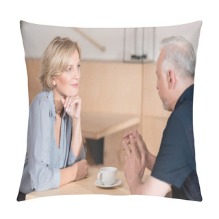 Personality  Couple Talking At Cafe Pillow Covers
