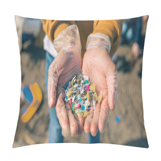 Personality  Hands With Microplastics On The Beach Pillow Covers
