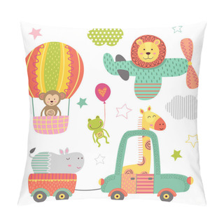 Personality  Set Of Isolated Transport With Baby Jungle Animals Pillow Covers