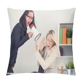 Personality  Mad Boss Shouting At Employee On Megaphone Pillow Covers
