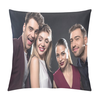 Personality  Group Of Happy Stylish Young Friends Looking At Camera Together On Black Pillow Covers