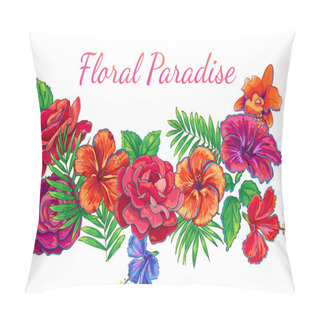 Personality  Vector Illustration With Blue,red, Yellow And Green Leaves Roses Pillow Covers