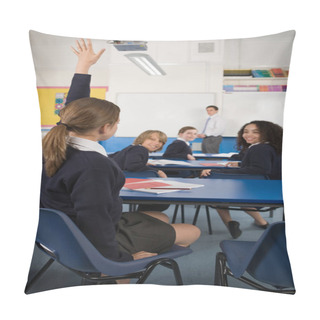 Personality  Girl In Class With Hand Raised Pillow Covers