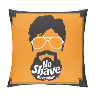 Personality  NO SHAVE NOVEMBER. Mustache Season, Pop Art Vector Illustration. Awareness Month. Pillow Covers