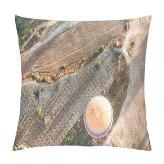 Personality  Top View Of Hot Air Balloon Flying Above Majestic Landscape In Cappadocia, Turkey  Pillow Covers