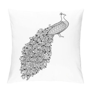 Personality  Beautiful Monochrome Black And White Decorative Peacock. Hand Drawn  Pillow Covers