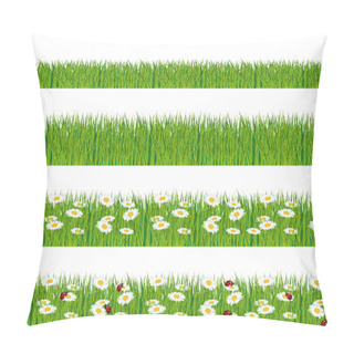 Personality  Green Grass, Ladybugs And Daisies Strips. Foregrounds Vector Collection. Pillow Covers