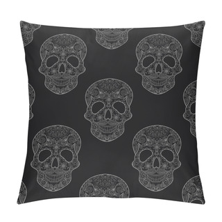 Personality  Zentangle Stylized White Skulls For Halloween, Seamless Pattern  Pillow Covers