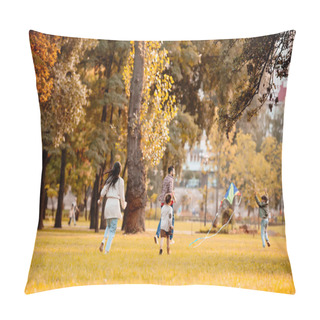 Personality  Family Playing With Kite In Park Pillow Covers