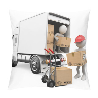 Personality  3D White . Workers Unloading Boxes From A Truck Pillow Covers