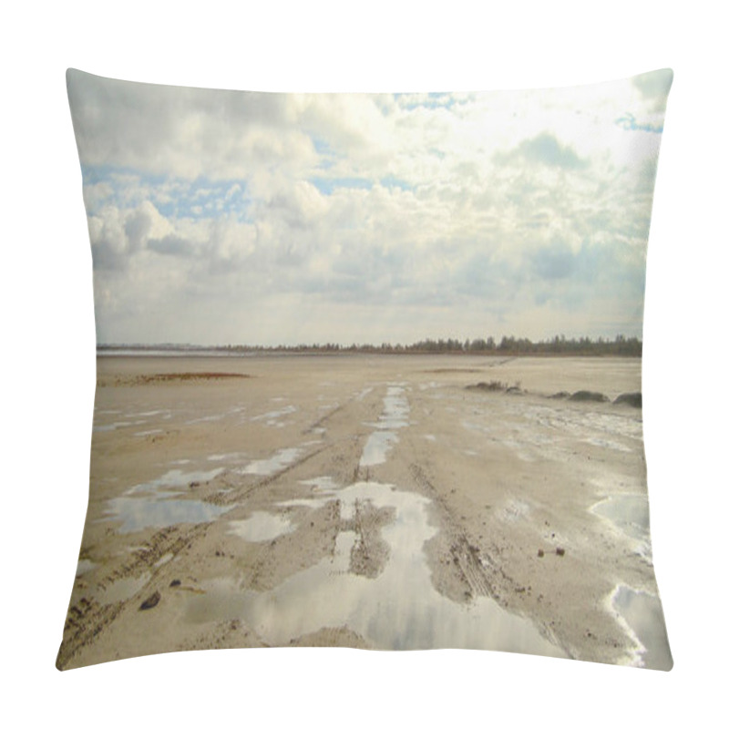 Personality  Dried up sandy estuary under the boundless cloudy sky. pillow covers