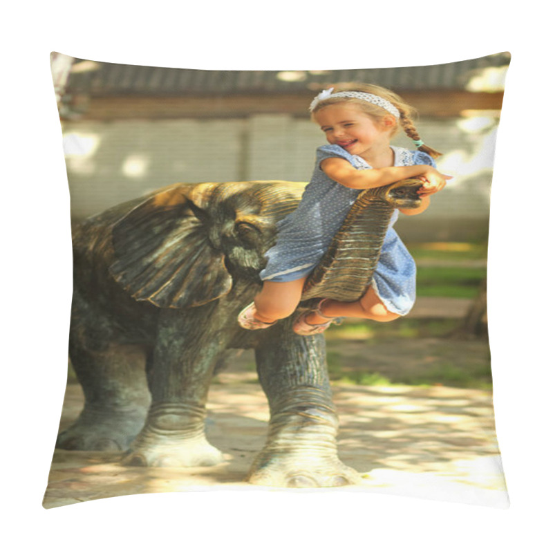 Personality  Portrait of a funny mocking girl on the summer playground pillow covers